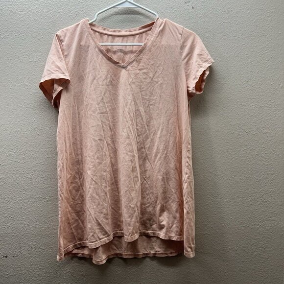Pure Jill J. Jill V- Neck Elliptical Tee Shirt Pima Cotton Coral Size Small - Picture 1 of 3